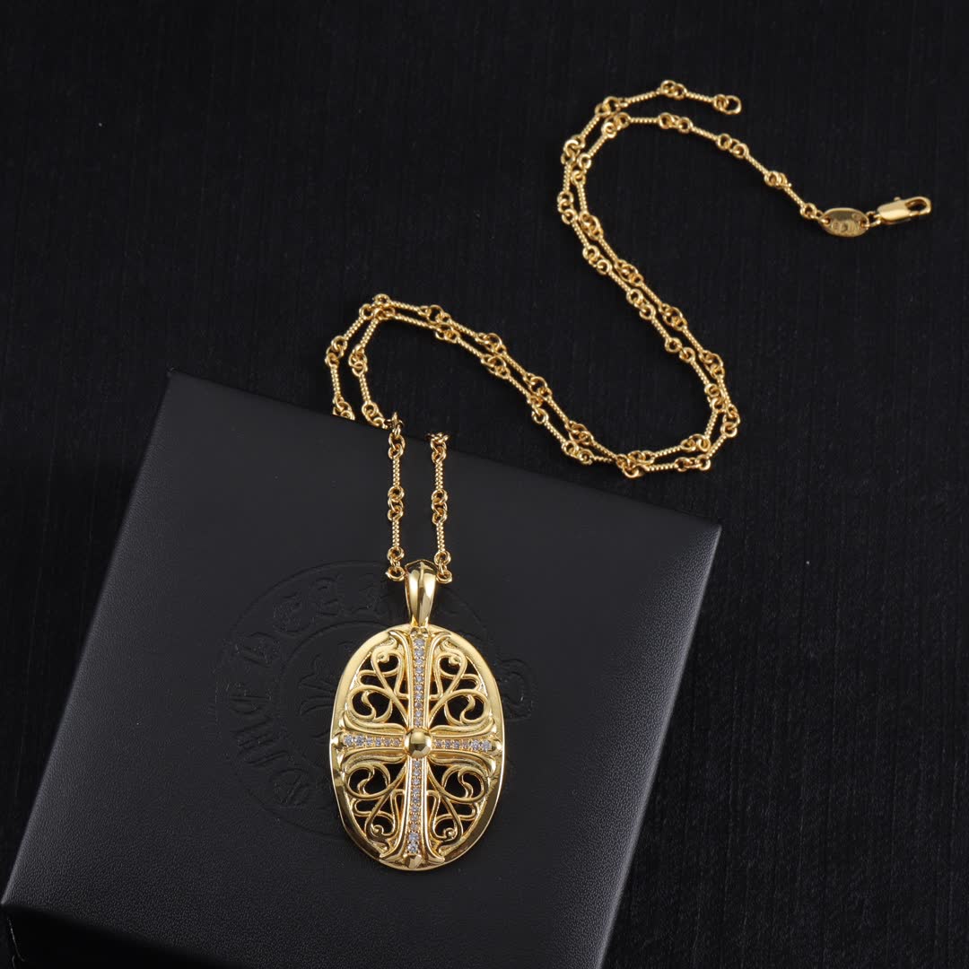 Chrome Hearts Gold Filigree Cross Pendant Necklace